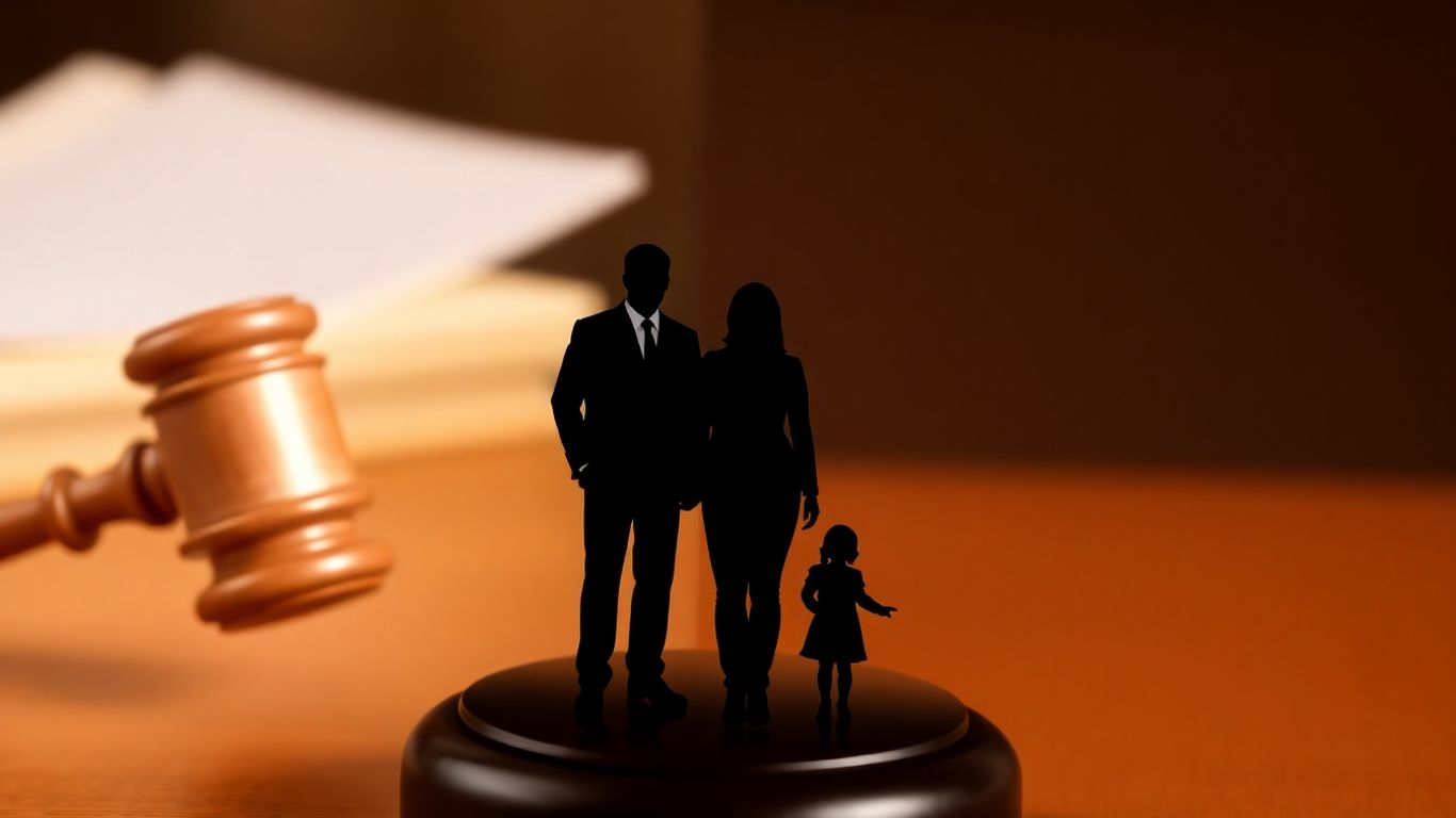 Gavel and divided family silhouette